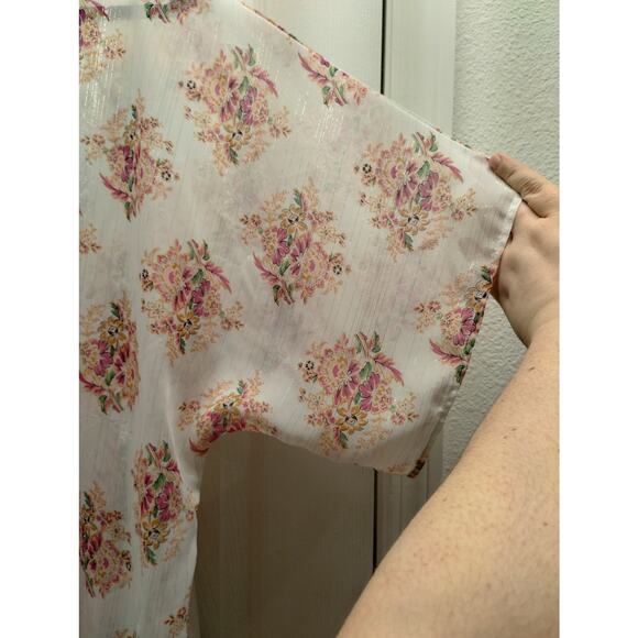 LOFT Outlet Women's Size M/L White Pink Floral Metallic Stripe Cover-Up Kimono - Picture 4 of 7